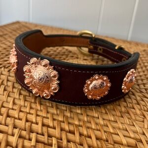 Handmade Leather Copper Concho Dog Collar Brass M/L Western Brown Thick Luxury